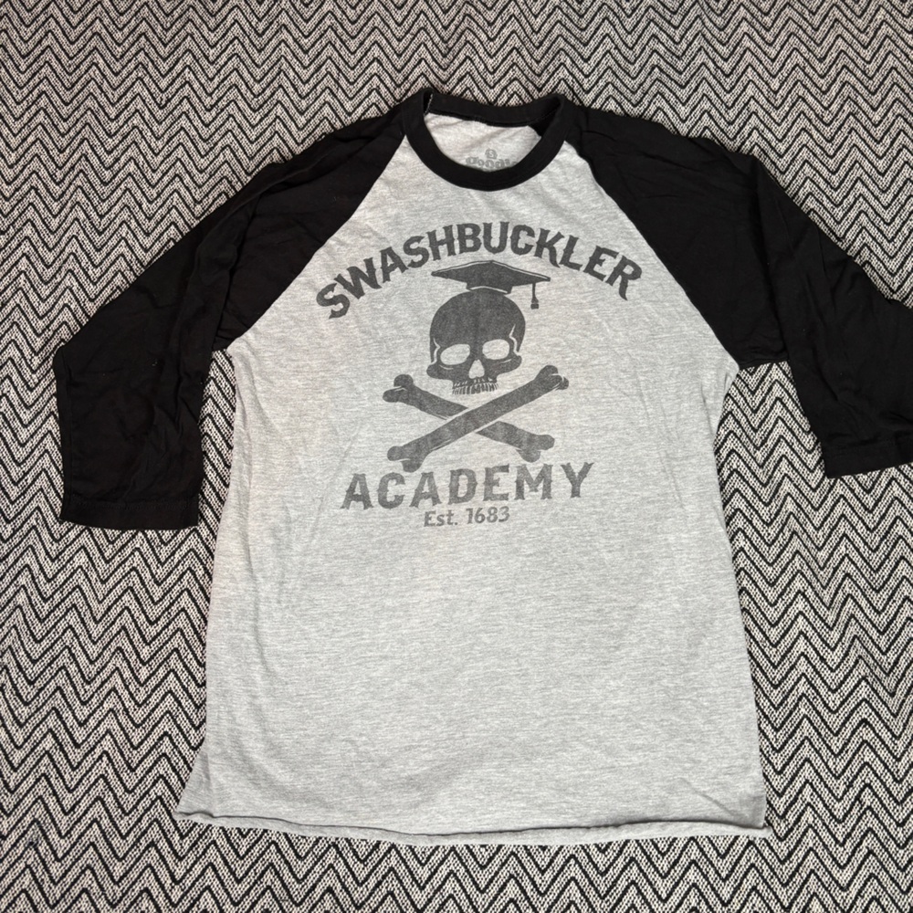 Women’s Baseball Styr Raglan Shirt - Black and Gray w/ Pirate theme